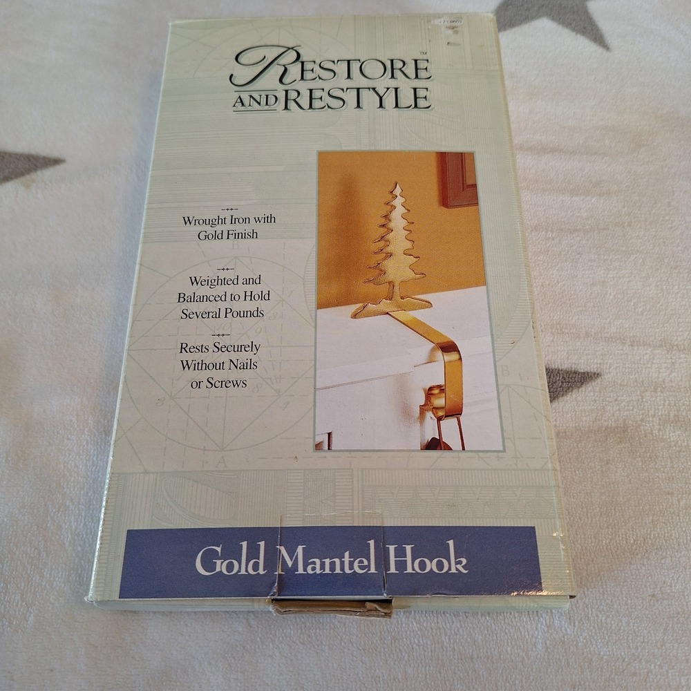 Vintage 1997 Restore & Restyle Gold Mantel Hook Christmas Tree Stocking